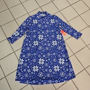 NWT Women's Size Small Christmas Shift Dress Snowflakes Blue Mock Neck Festive!